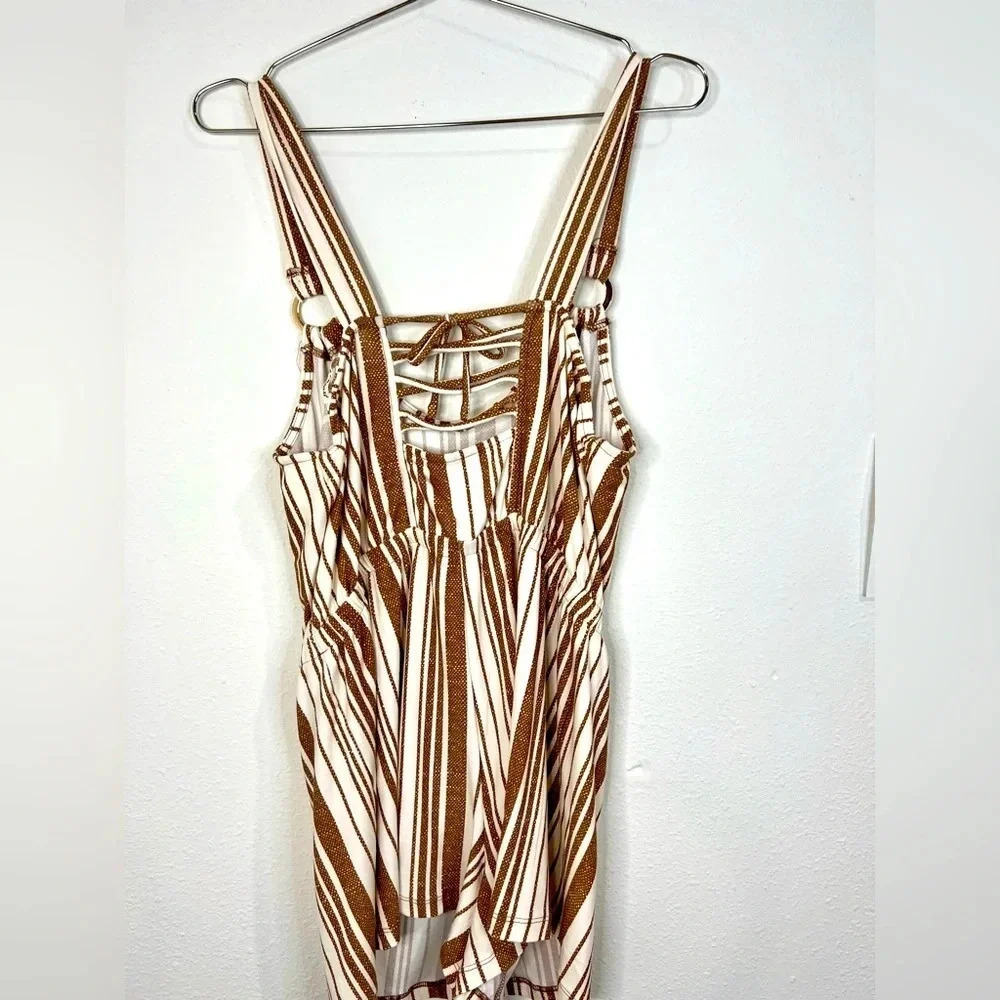 🆕 Derek Heart Brown & Offwhite Striped Romper - Picture 6 of 9